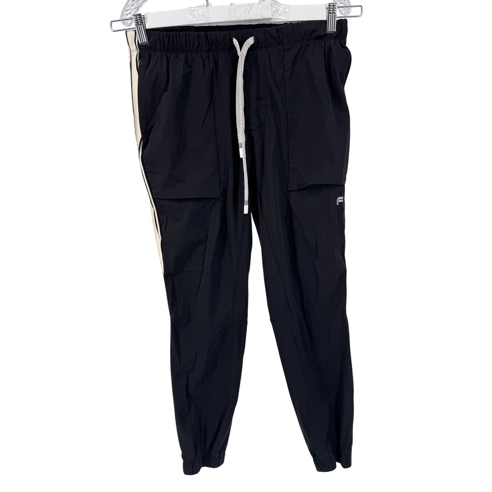 Mens Fabletics Black Athletic Jogger Pants 30 with White Side Stripe